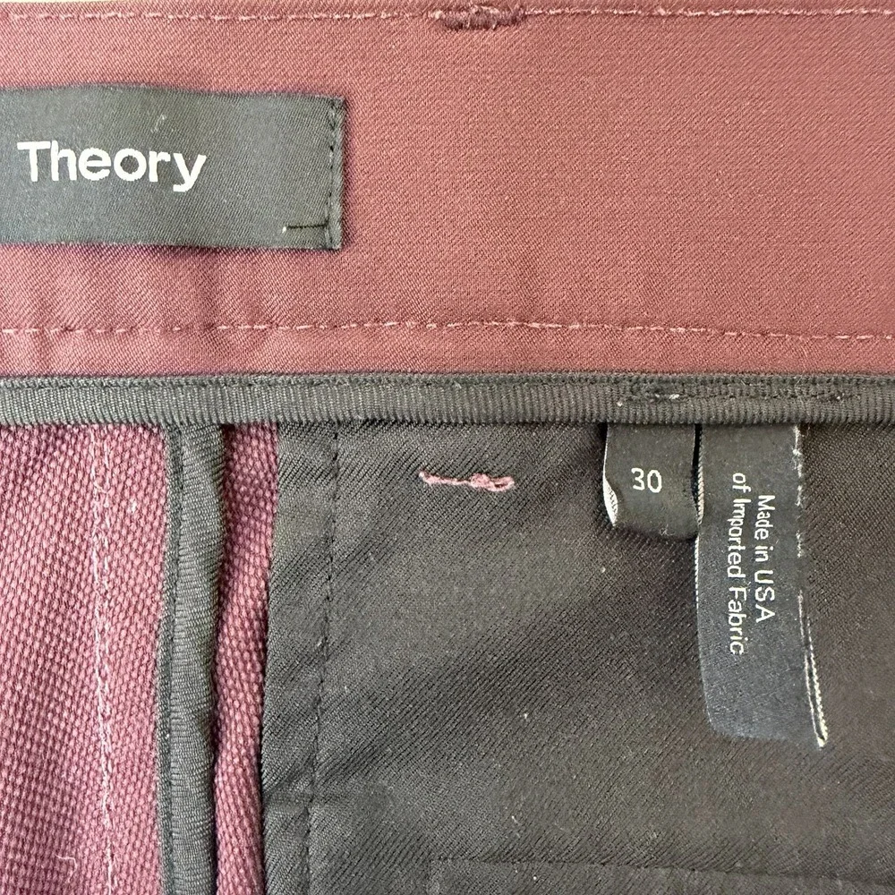 Theory Zaine SW Neoteric Pants Mens 30x32 Burgundy Slim Performance Stretch USA